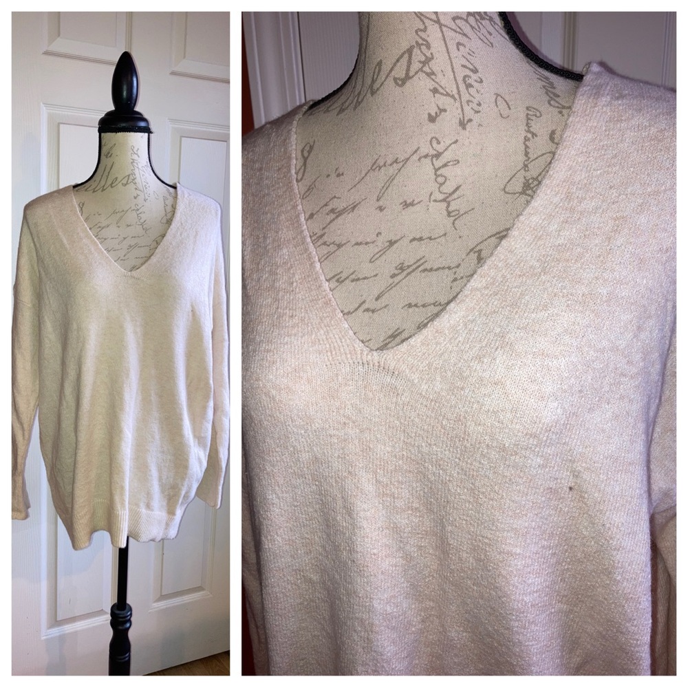 NWT Loft Knit V Neck Oversized Sweater Cotton Wool Blend Sz Large